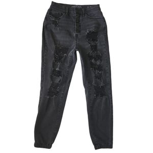 Arizona Highest Rise Distressed Black Denim Button Up Jeans Size 5